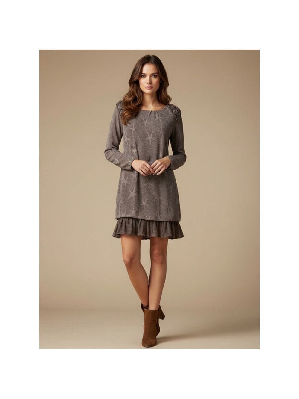 Seduzione Brown Star Mohair Blend Midi Dress Size L